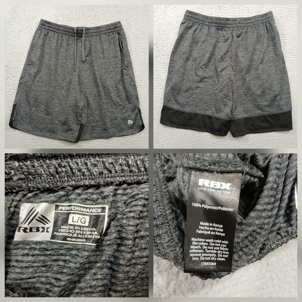 RBX‎ Performance Athletic Shorts Mens L Gray Black Drawstring Workout